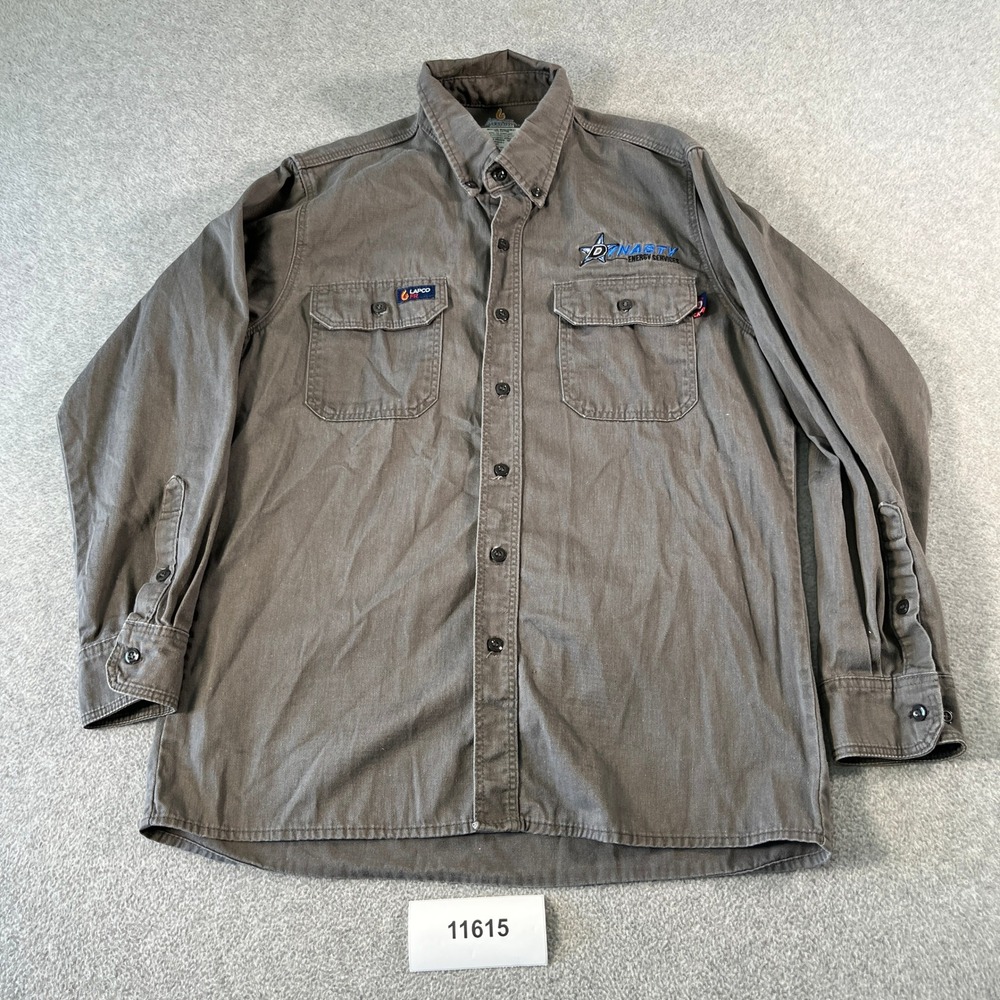 LAPCO FR Flame Resistant Workwear Shirt Mens Medium Gray Cotton Button Down